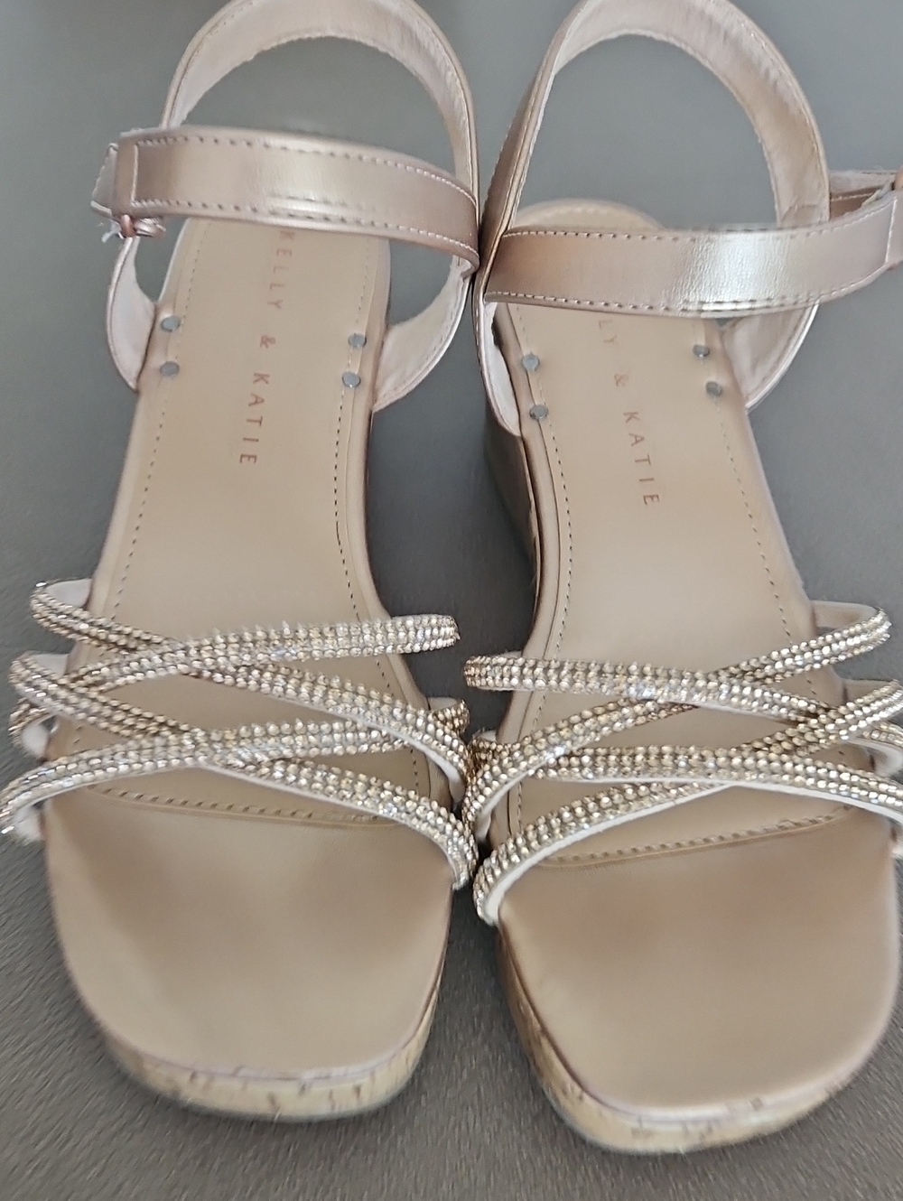 Kelly & Katie Metallic Rose Strappy Rhinestone Wedge Sandals